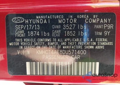 2013 Hyundai Accent Gls z USA, uszkodzony, nr VIN KMHCT4AE8DU571400